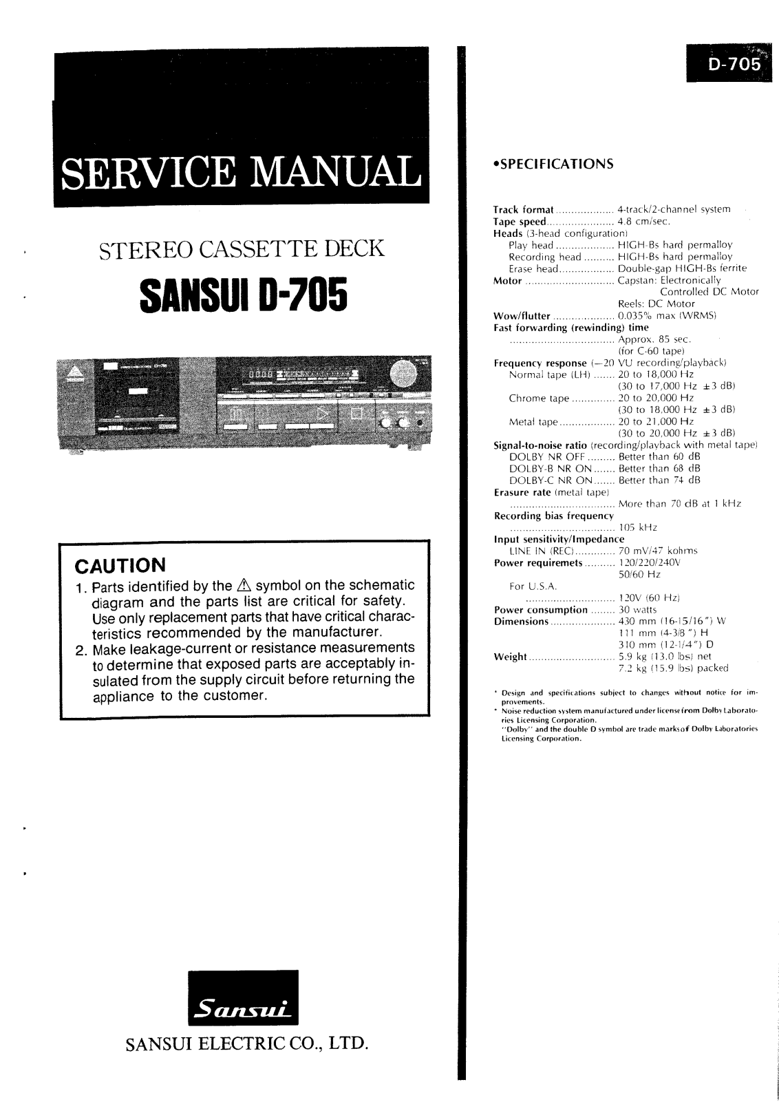 Sansui D-705 Service manual