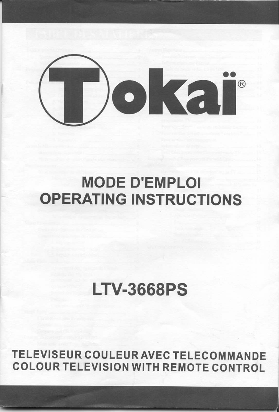 TOKAI LVT-3668PS User Manual