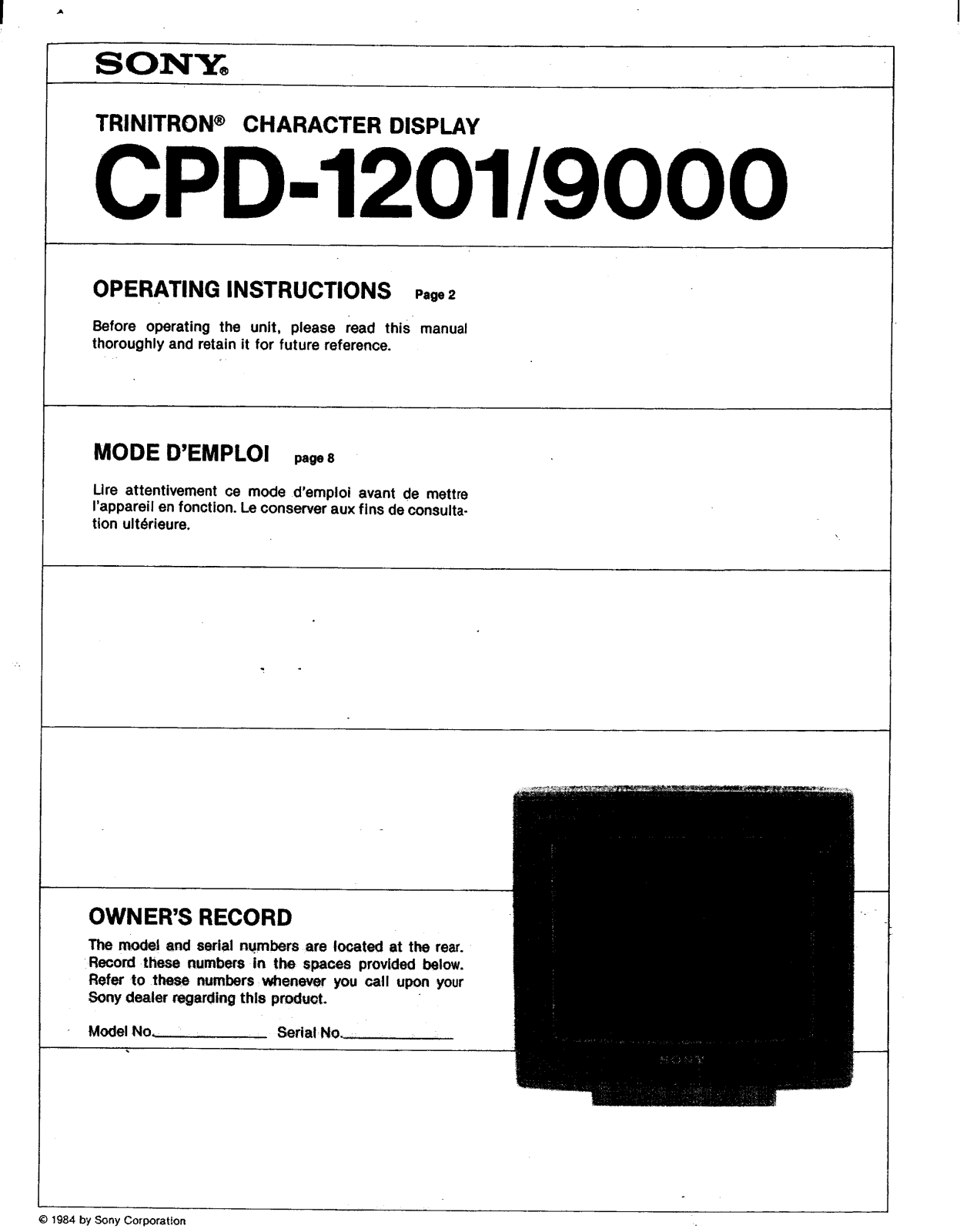 Sony CPD-1201 Operating Manual