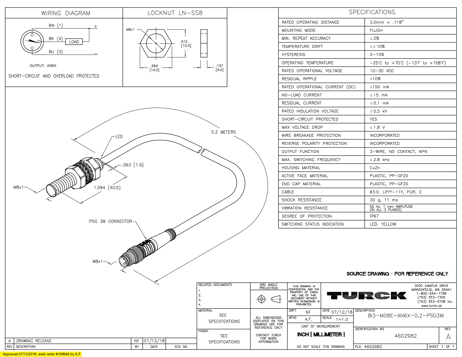 Turck BI3-M08E-AN6X-0.2-PSG3M Data Sheet