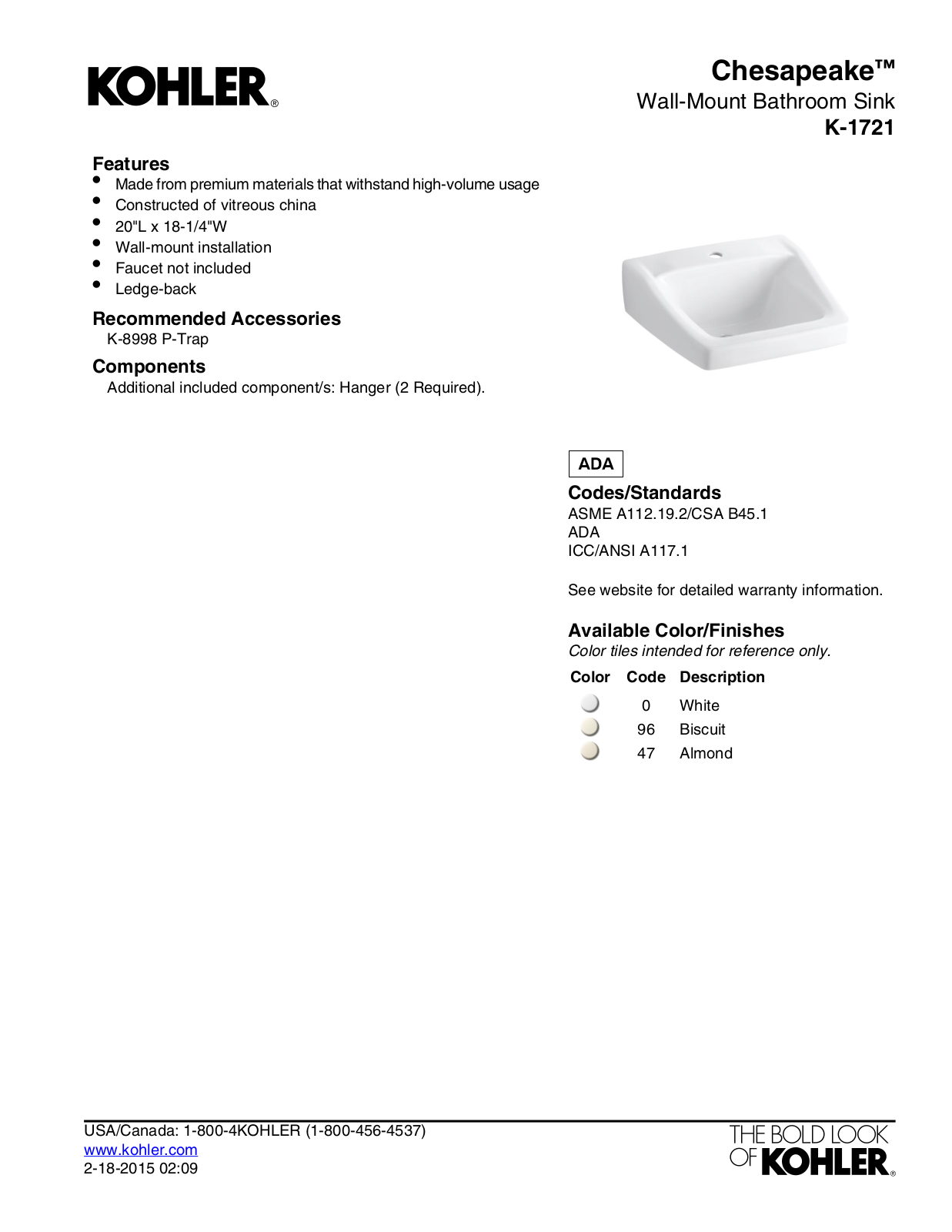 Kohler KOH18183 Specifications - ManualMachine.com