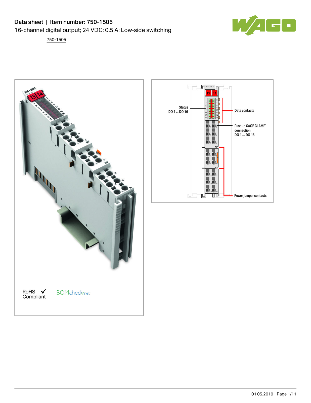 Wago 750-1505 Data Sheet