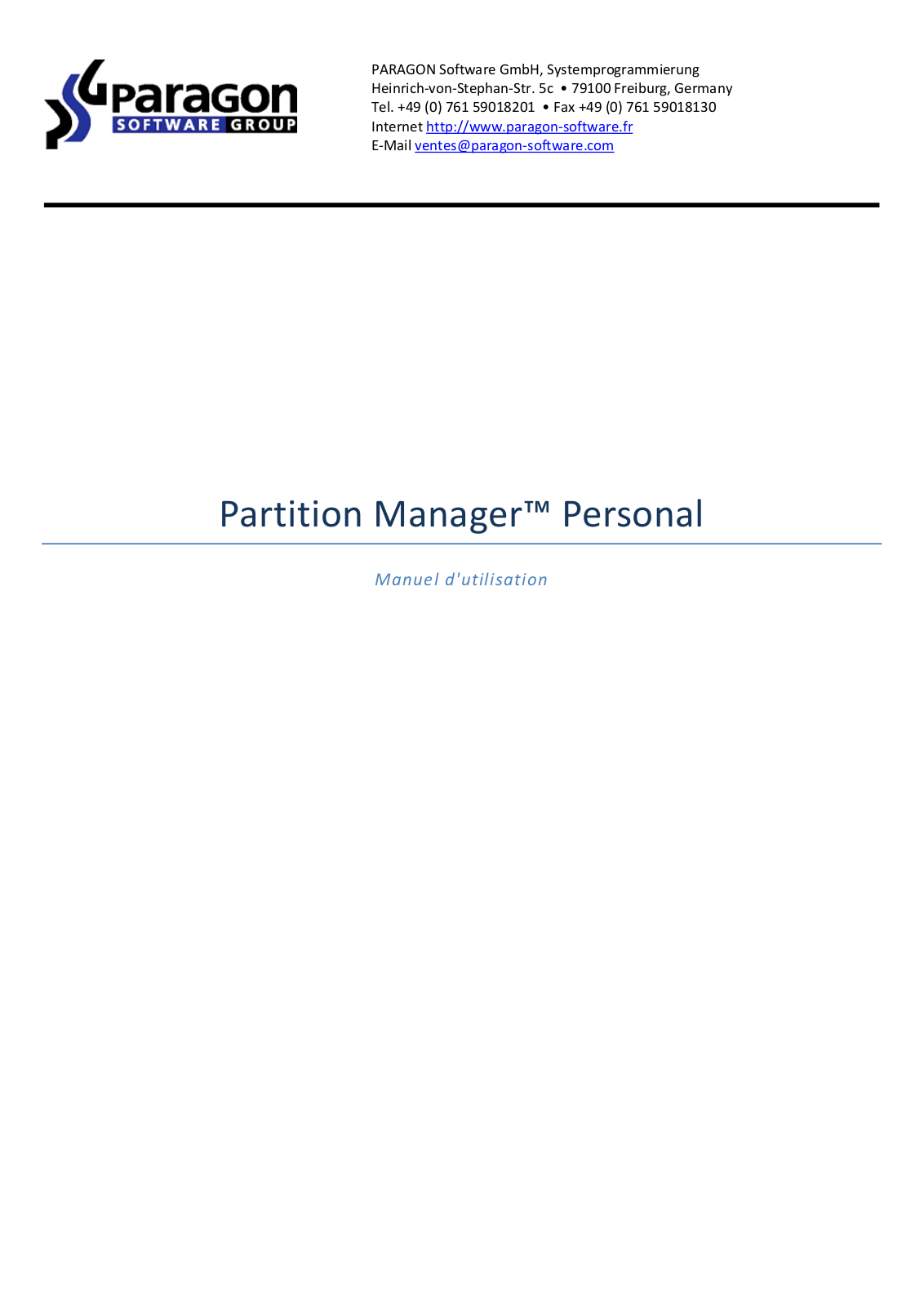 Paragon Partition Manager 11 personal Instruction Manual