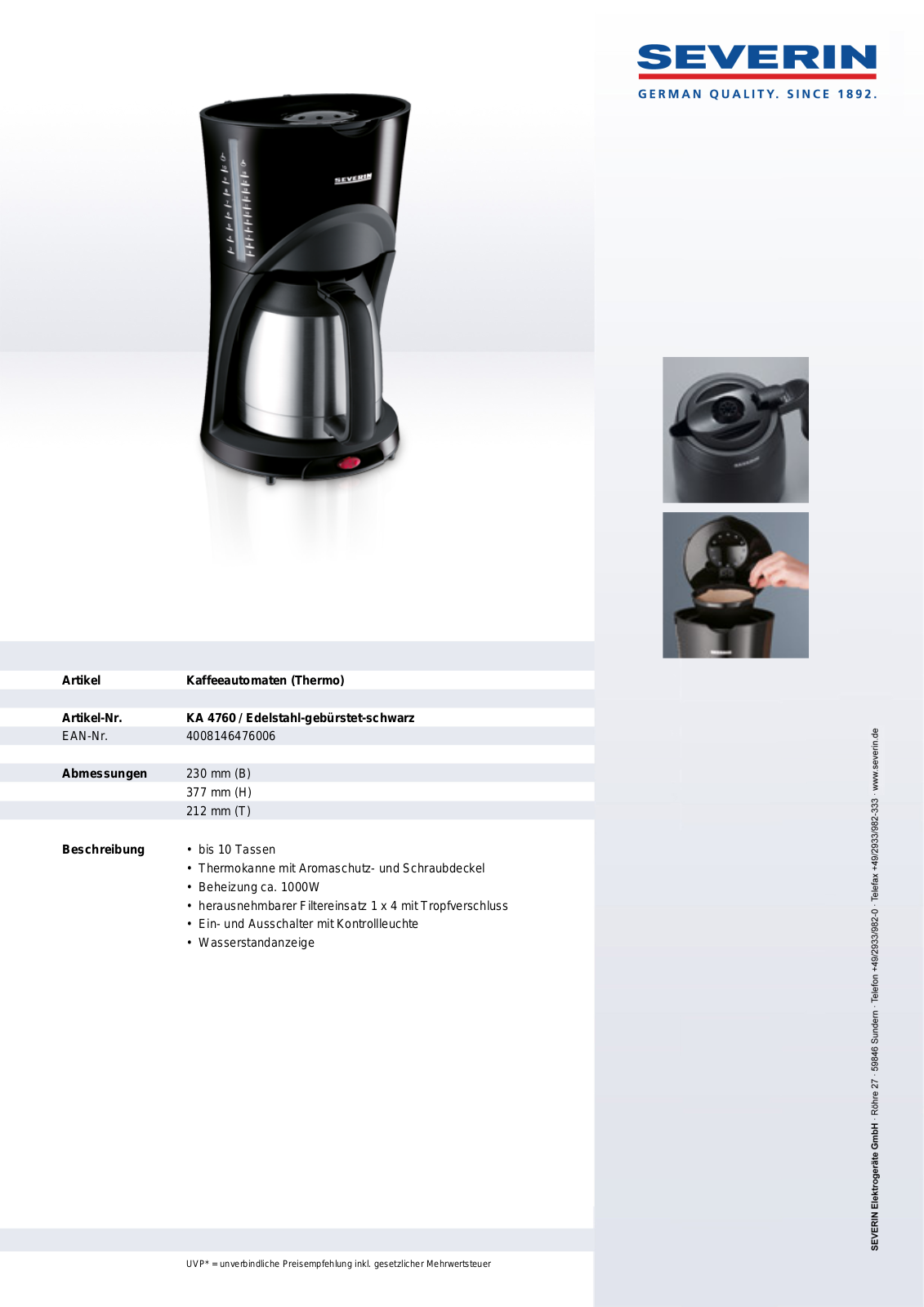 Severin KA 4760 User Manual