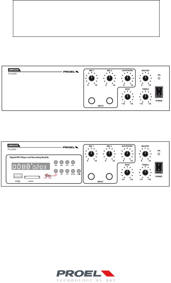 Proel AMP03V, AMP03VR INSTRUCTION MANUAL