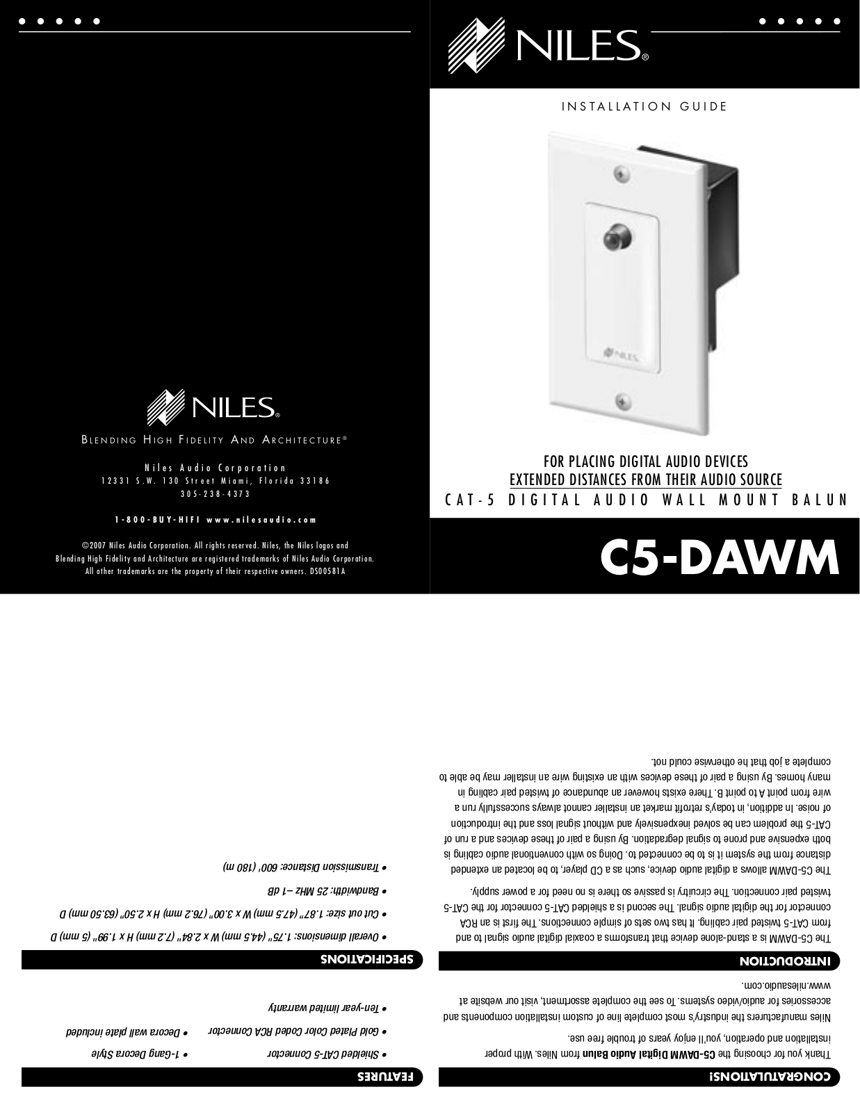 Niles C5-DAWM Owner's Manual