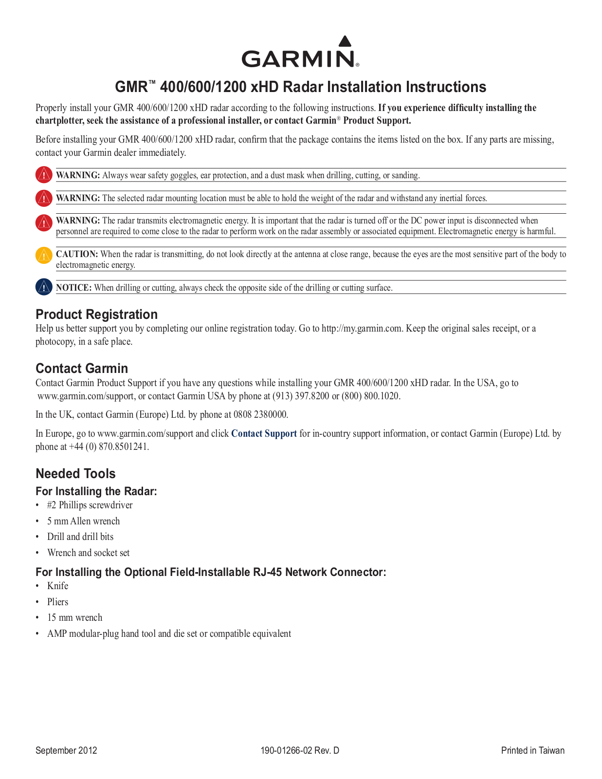 Garmin GMR 606 xHD, GMR 624 xHD2 Installation Instructions