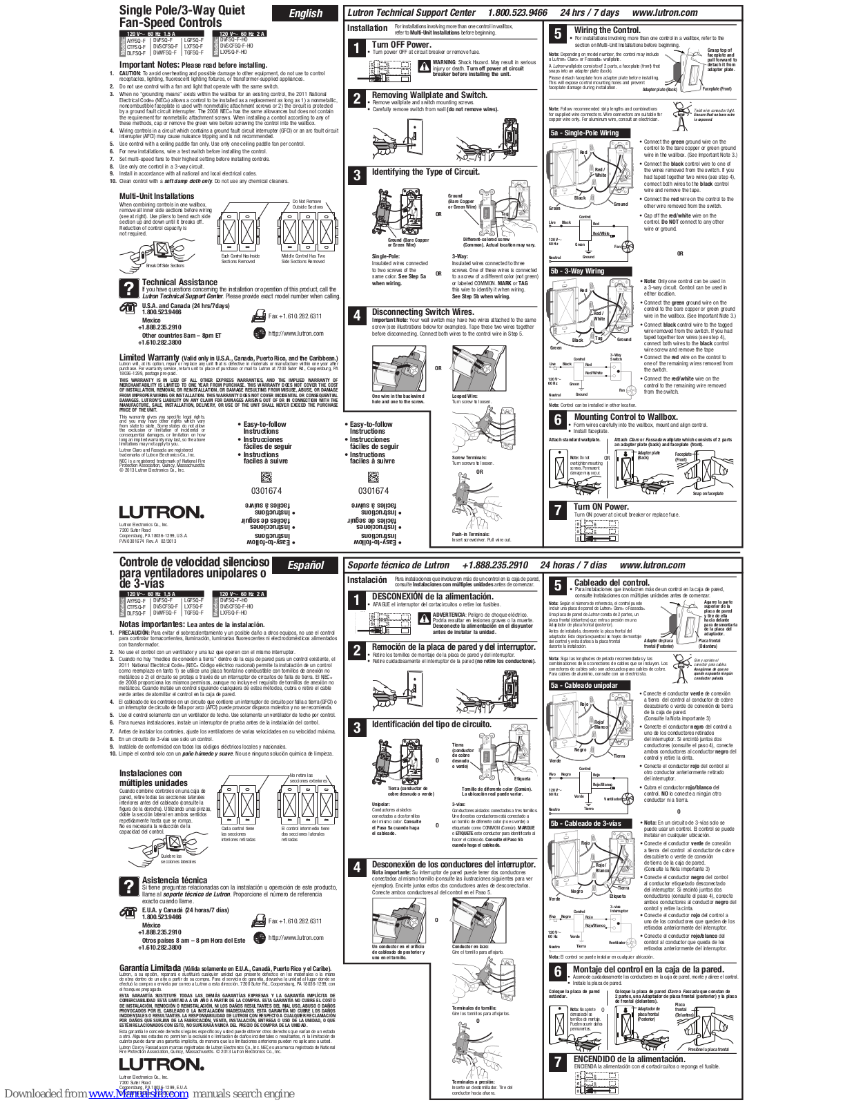 Lutron Electronics AYFSQ-F, CTFSQ-F, DVFSQ-F, DVSCFSQ-F, DLFSQ-F Easy-to-follow Instructions