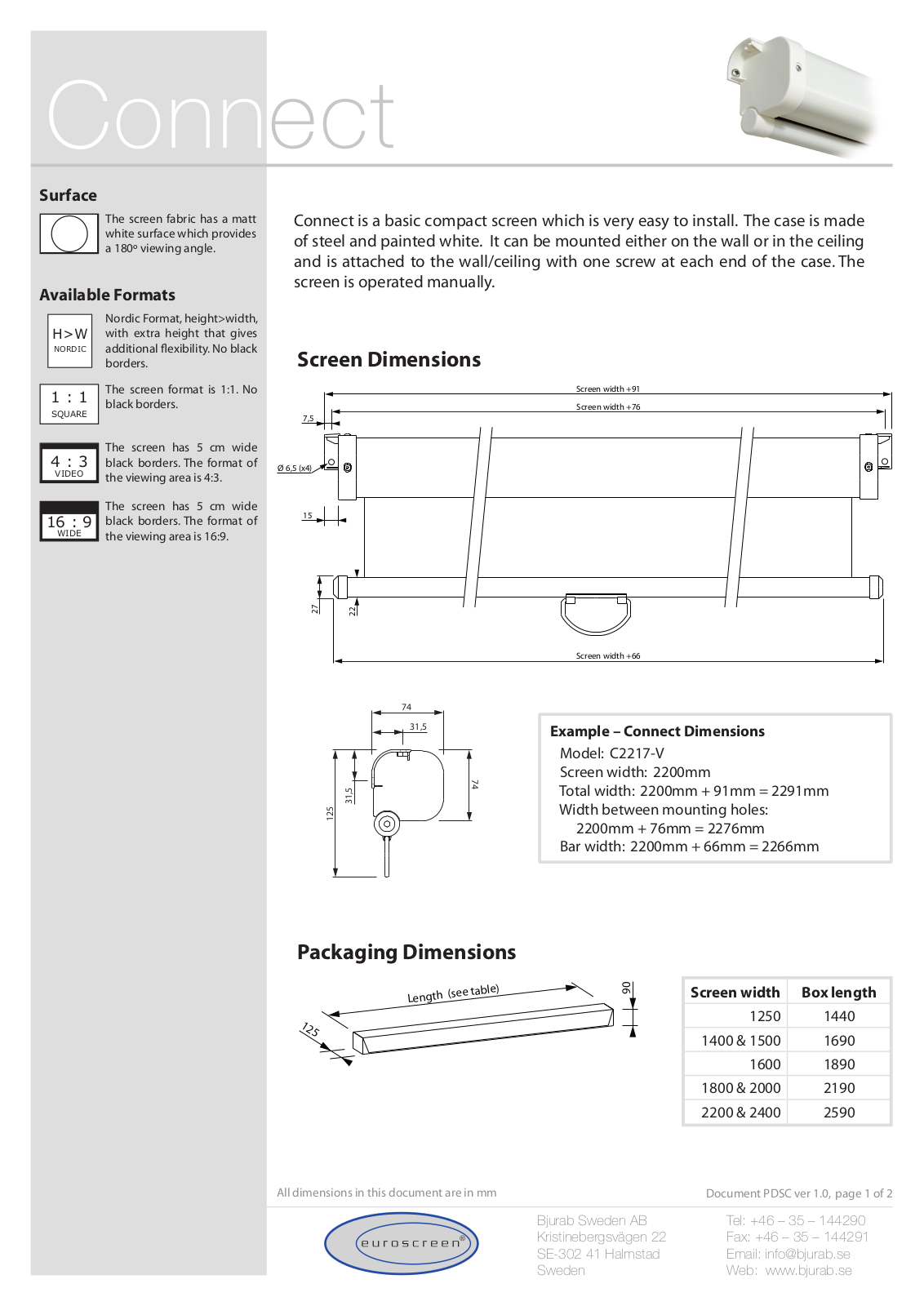 Euroscreen C2417-W Datasheet