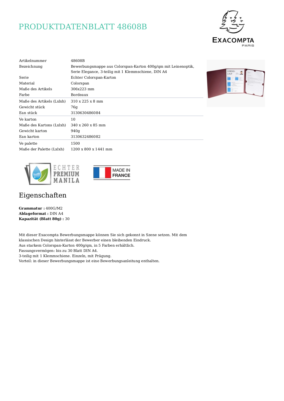 Exacompta 48608B PRODUCT SHEET