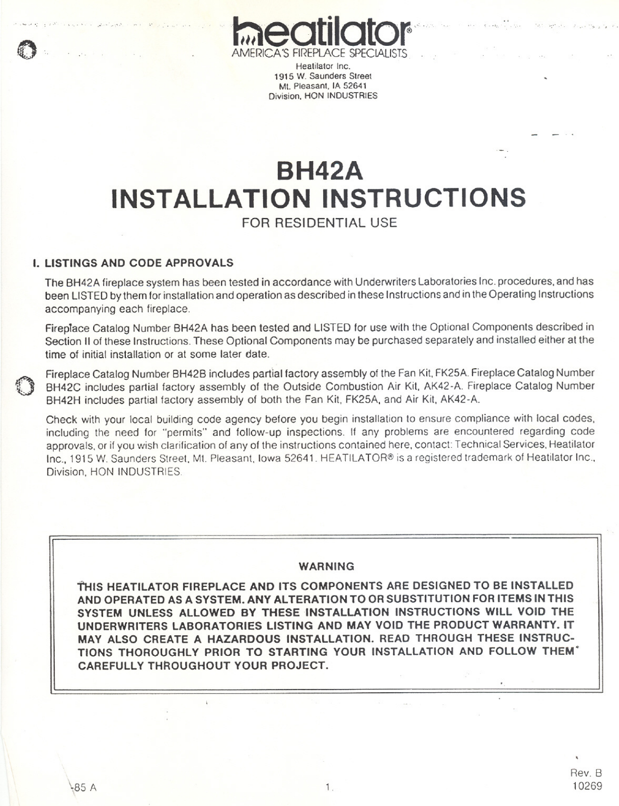 Heatiator BH42A User Manual