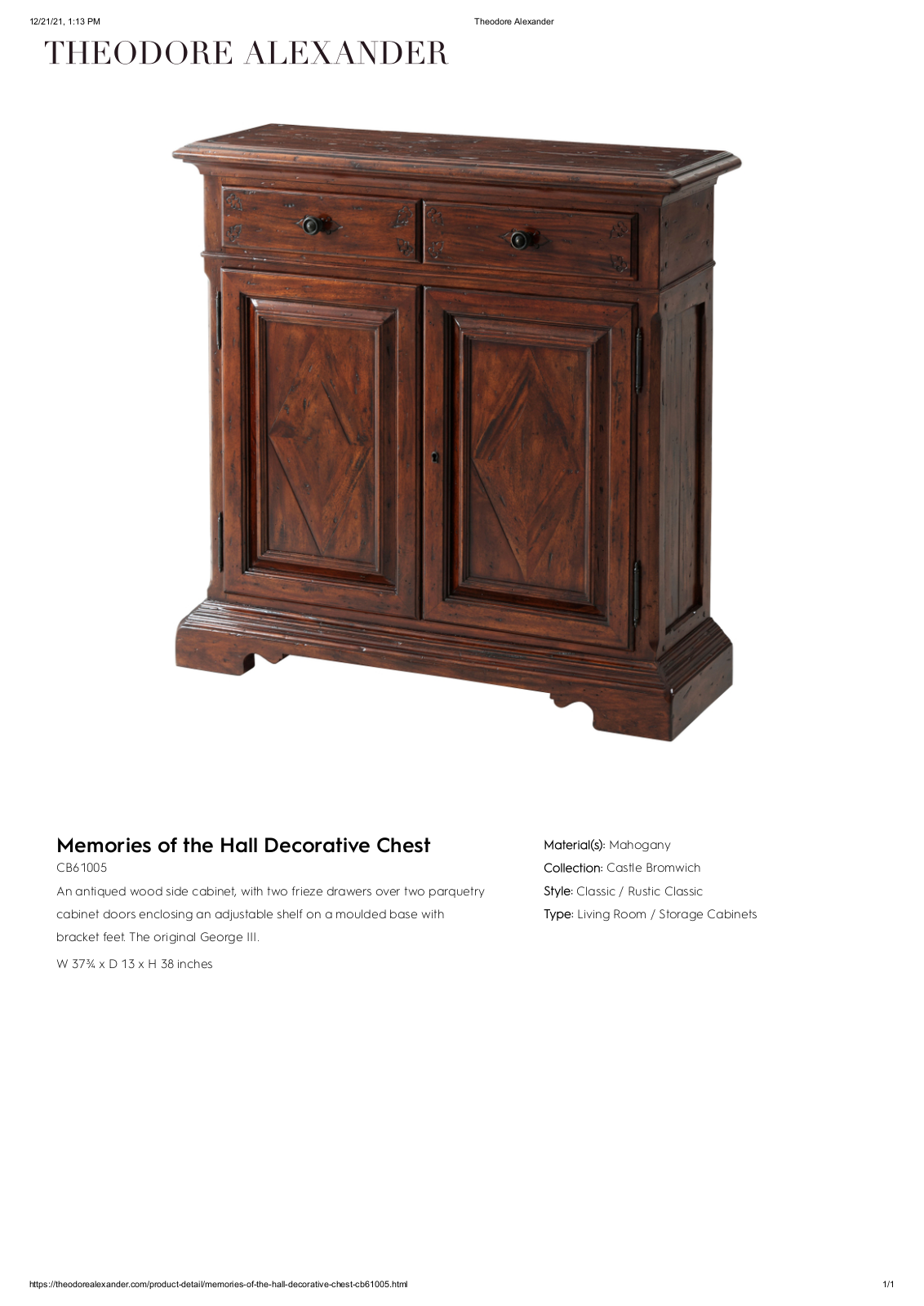 Theodore Alexander FPLJ1139 Specifications - ManualMachine.com