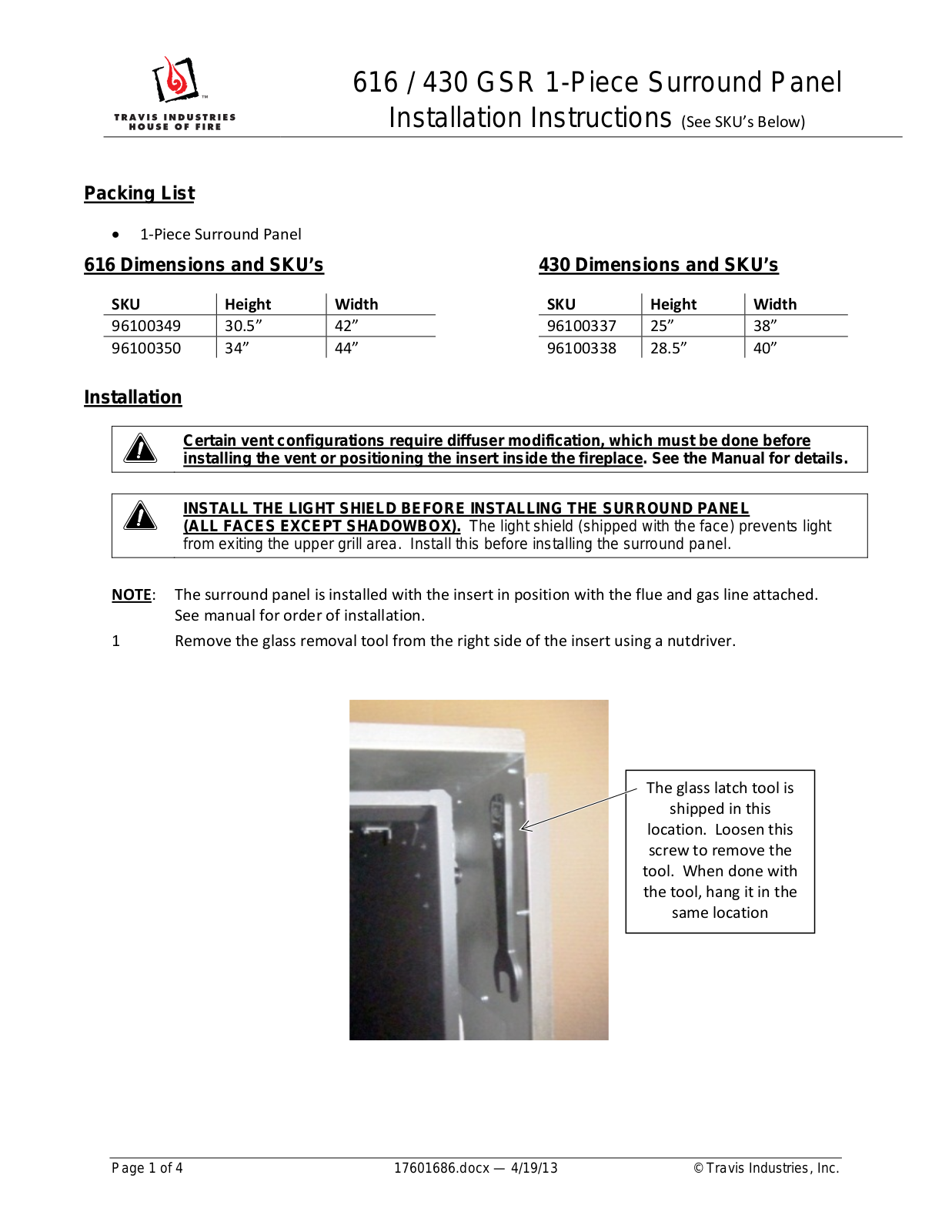 Avalon Firestyles GSR 1-Piece Surround Panel User Manual