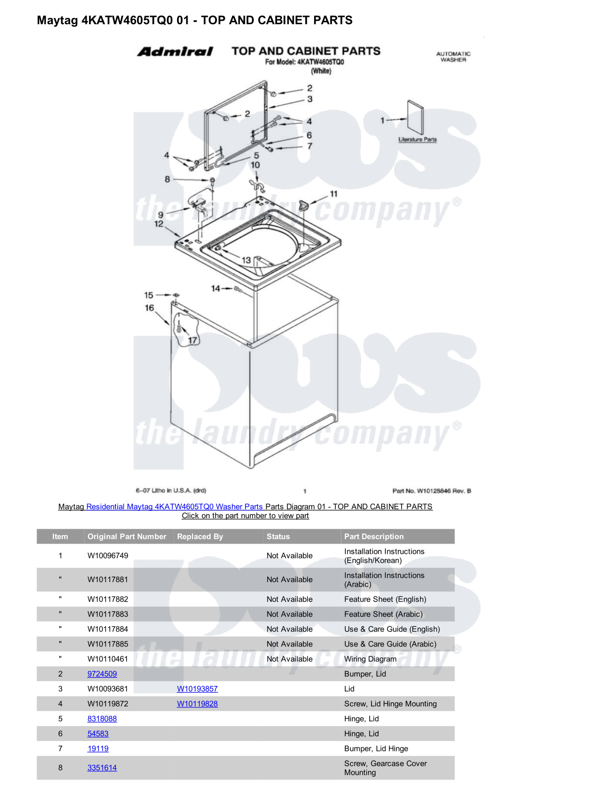 Maytag 4KATW4605TQ0 Parts Diagram