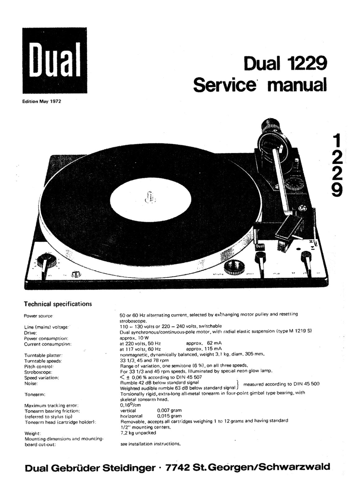Dual 1229 Service manual