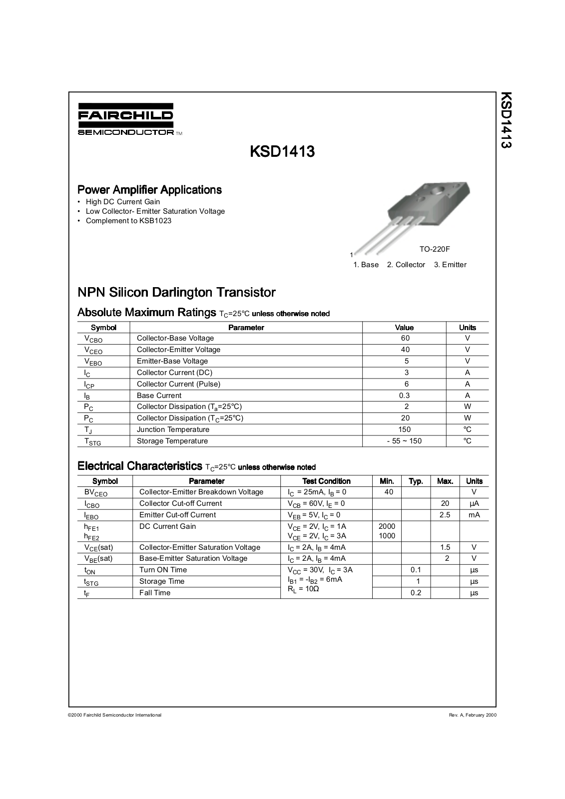 Fairchild Semiconductor KSD1413 Datasheet