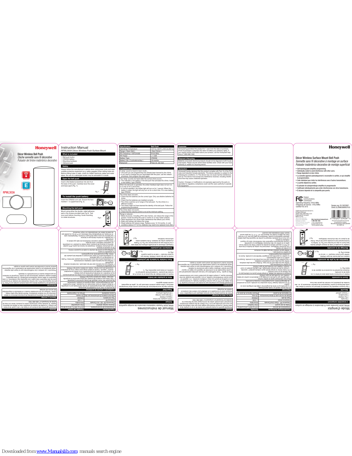 Honeywell RPWL303A Instruction Manual