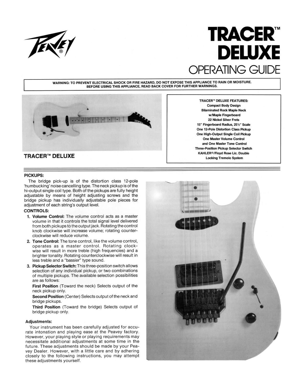 Peavey Tracer Deluxe User Manual