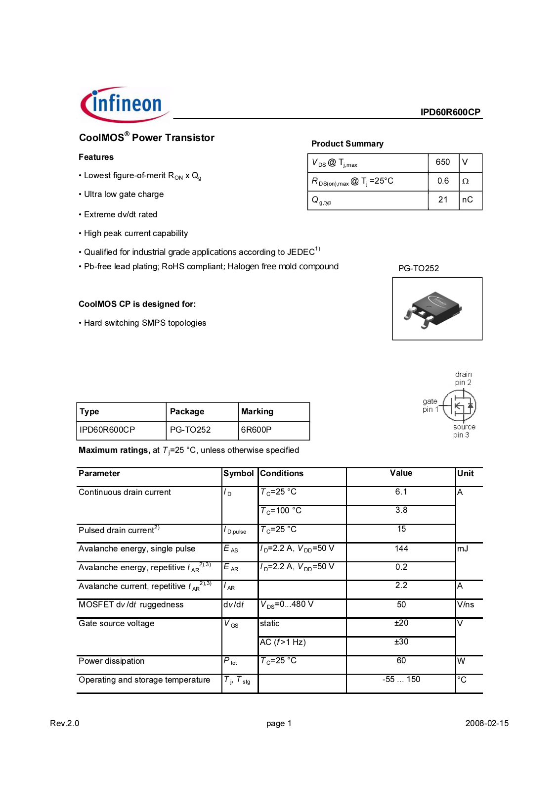 Datasheet ipd60r600cp_rev2[1].0 Datasheet - ManualMachine.com