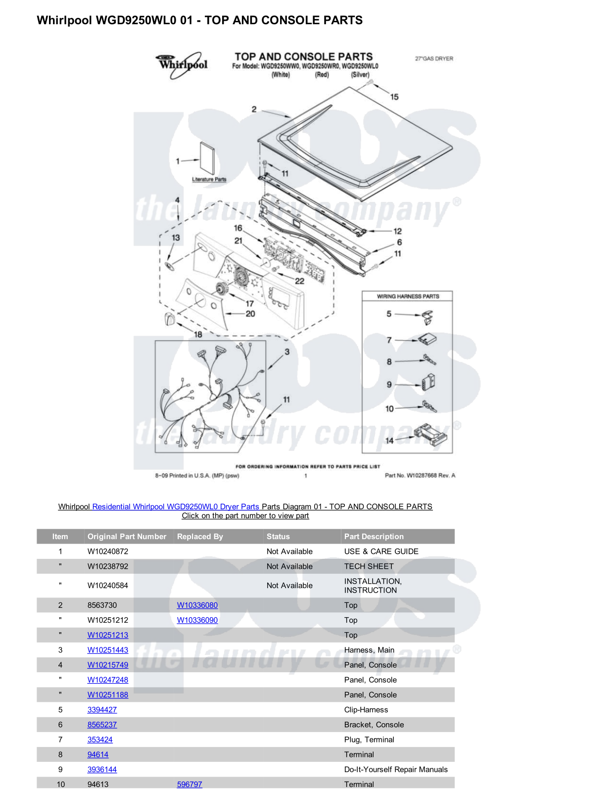 Whirlpool WGD9250WL0 Parts Diagram