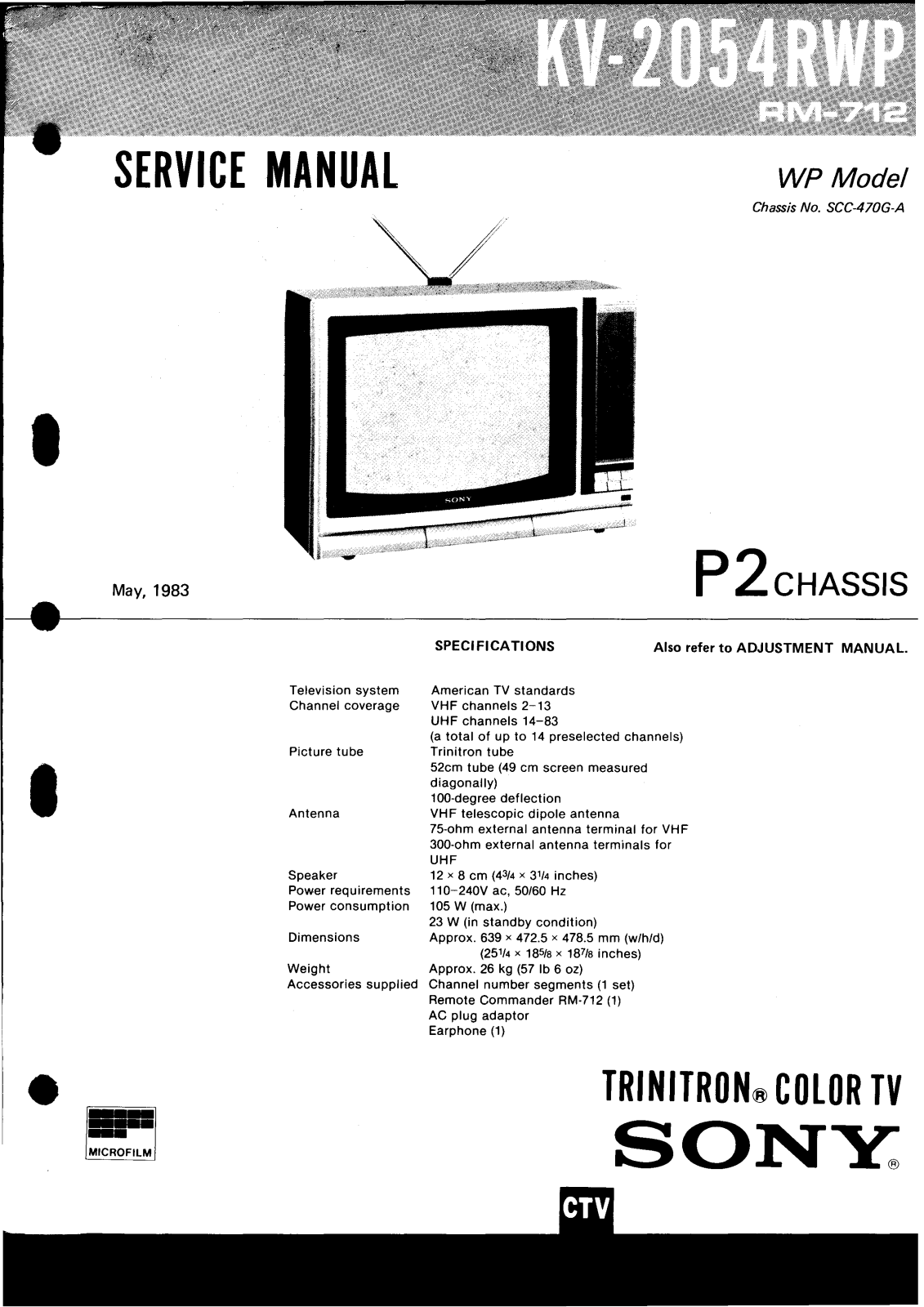 SONY KV-2054RWP Service Manual