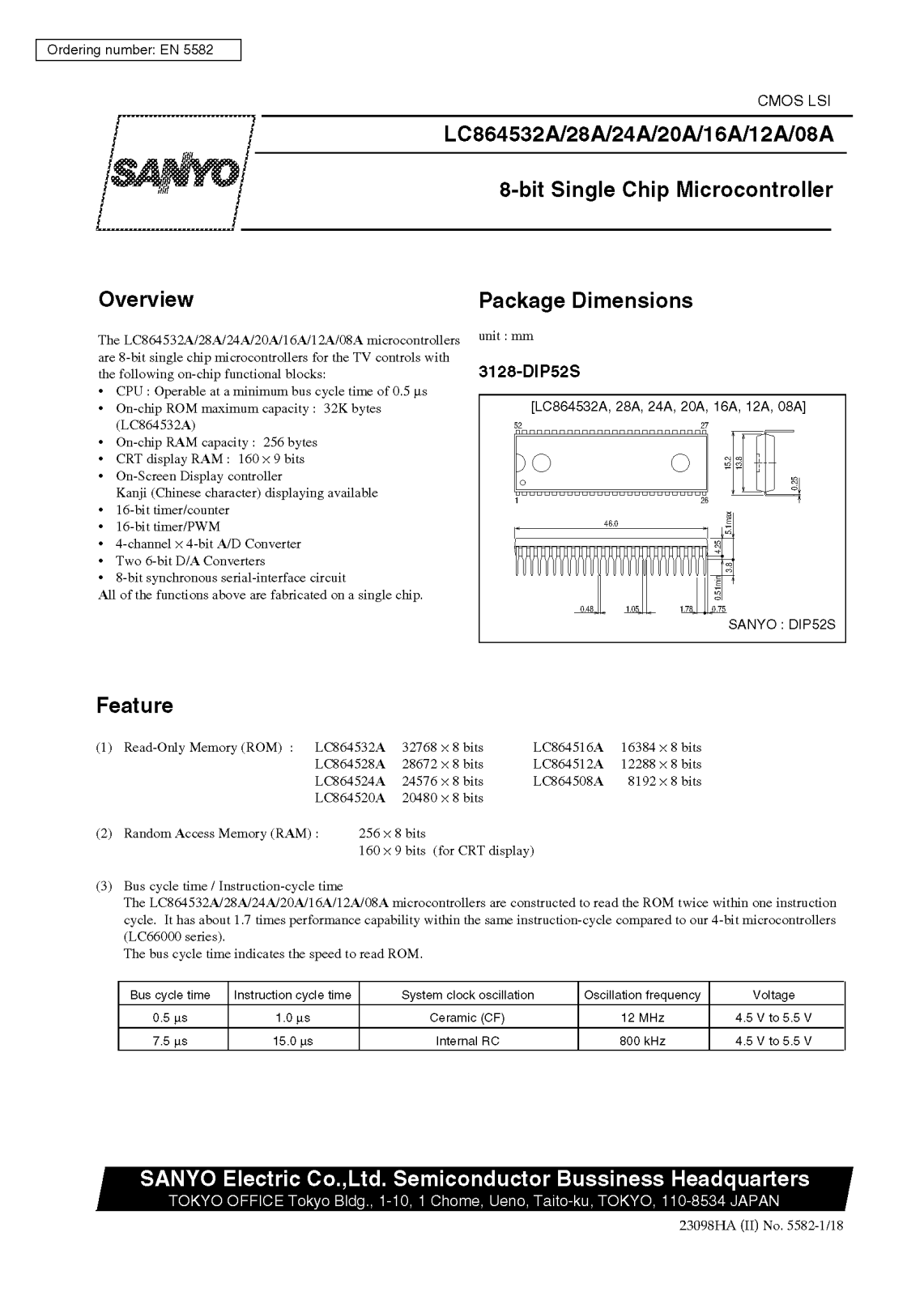 SANYO LC864532A, LC864528A, LC864524A, LC864516A, LC864512A Datasheet