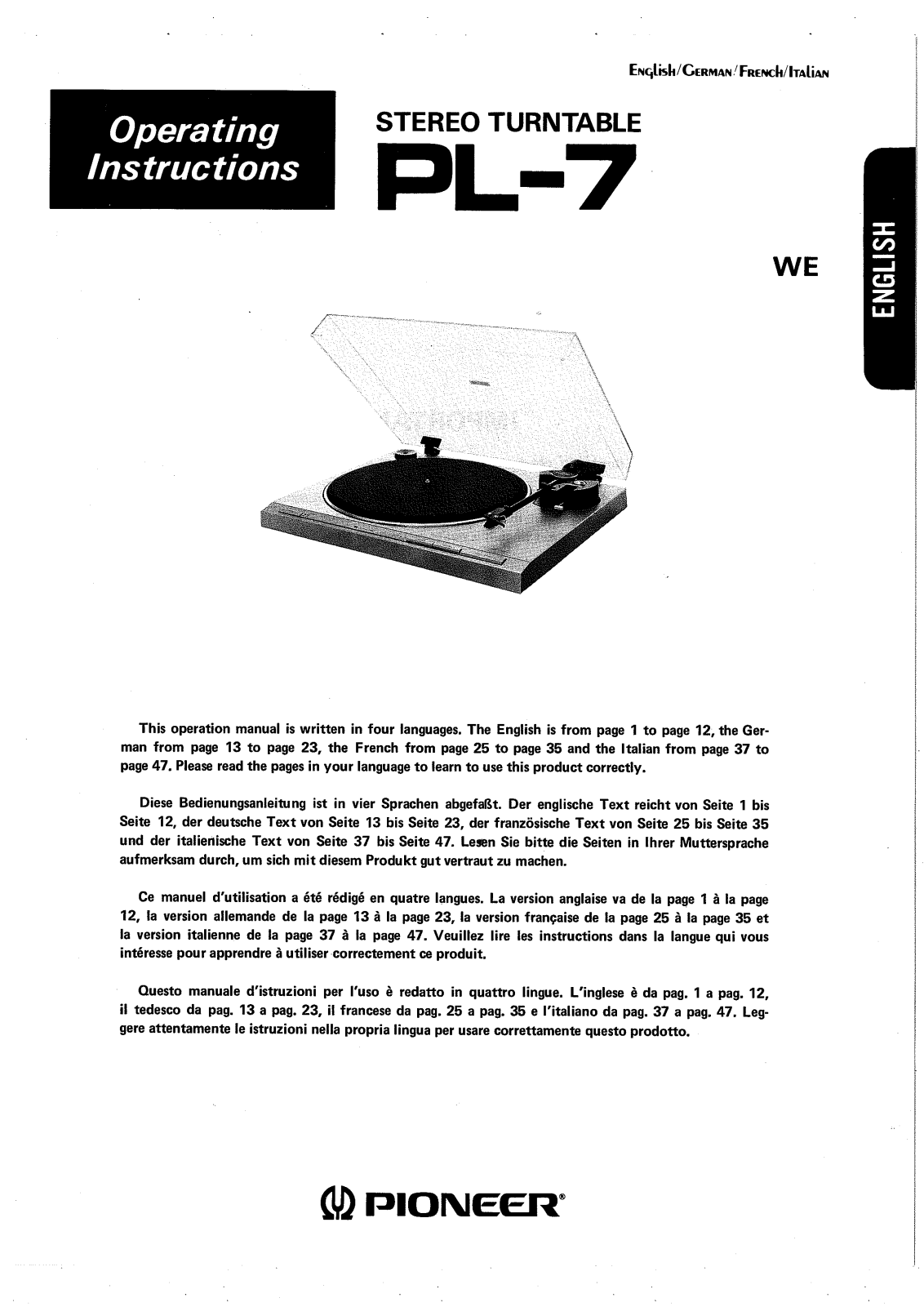 Pioneer PL-7 User Manual