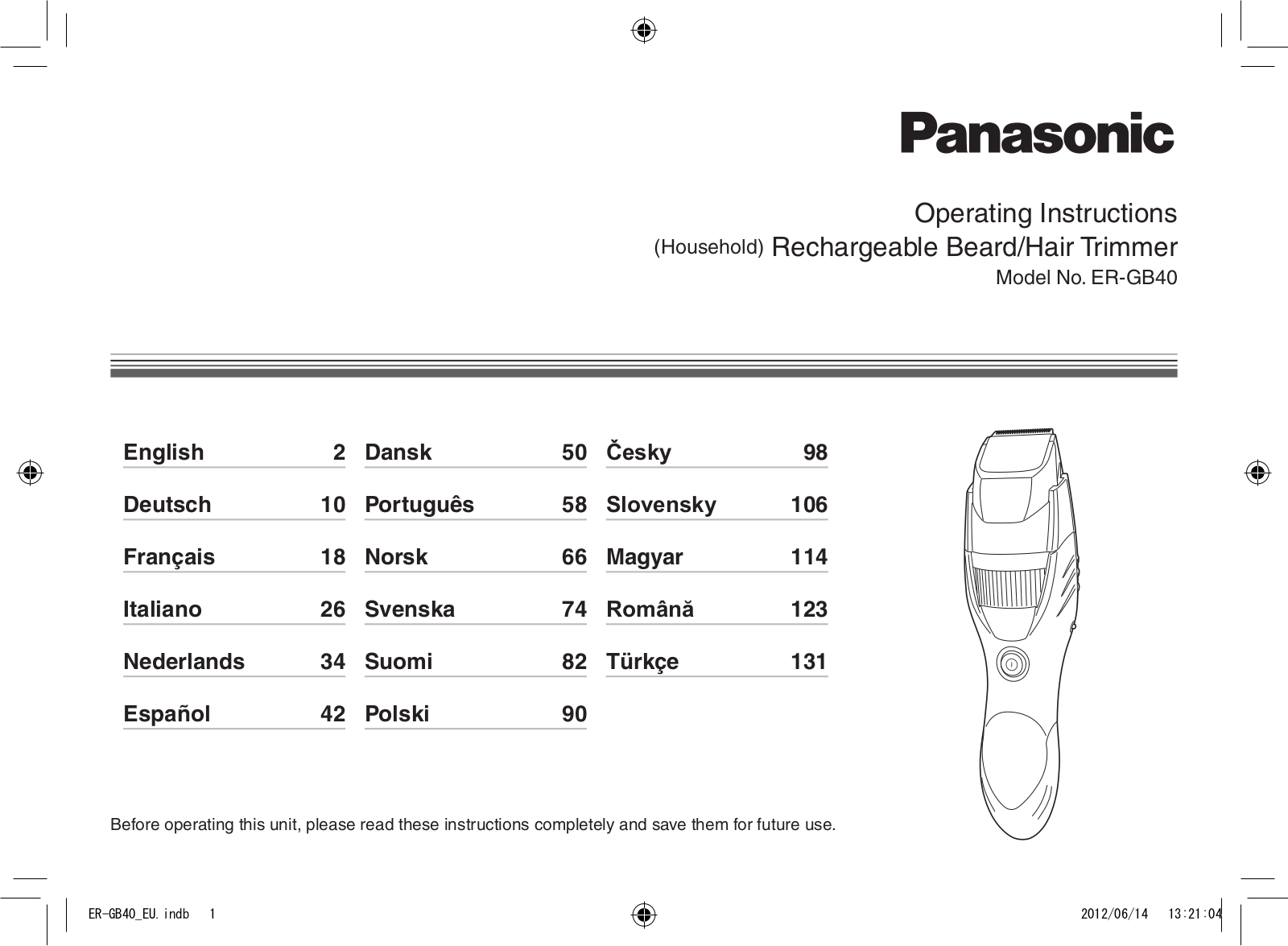 Panasonic ERGB40 User Manual