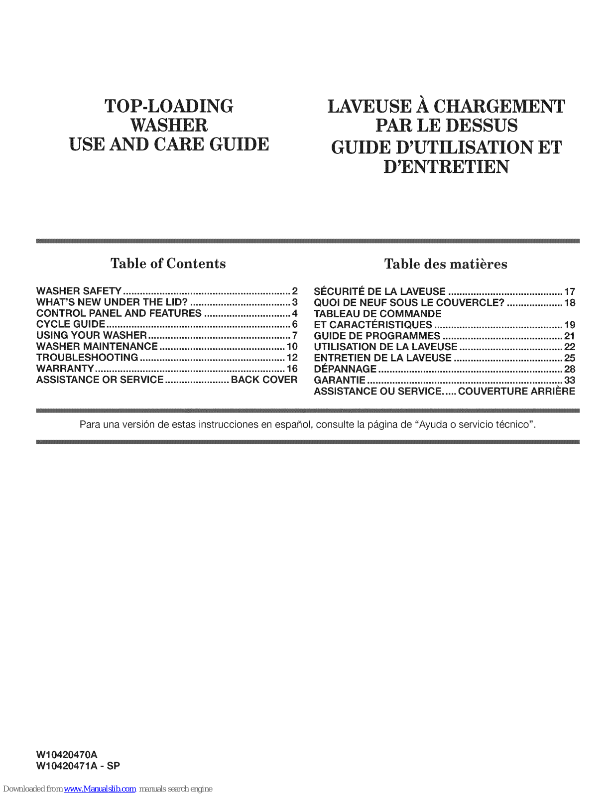 Roper RTW4640YQ1, ITW4600YQ1, ITW4700YQ1, ATW4675YQ0 Use And Care Manual - ManualMachine.com