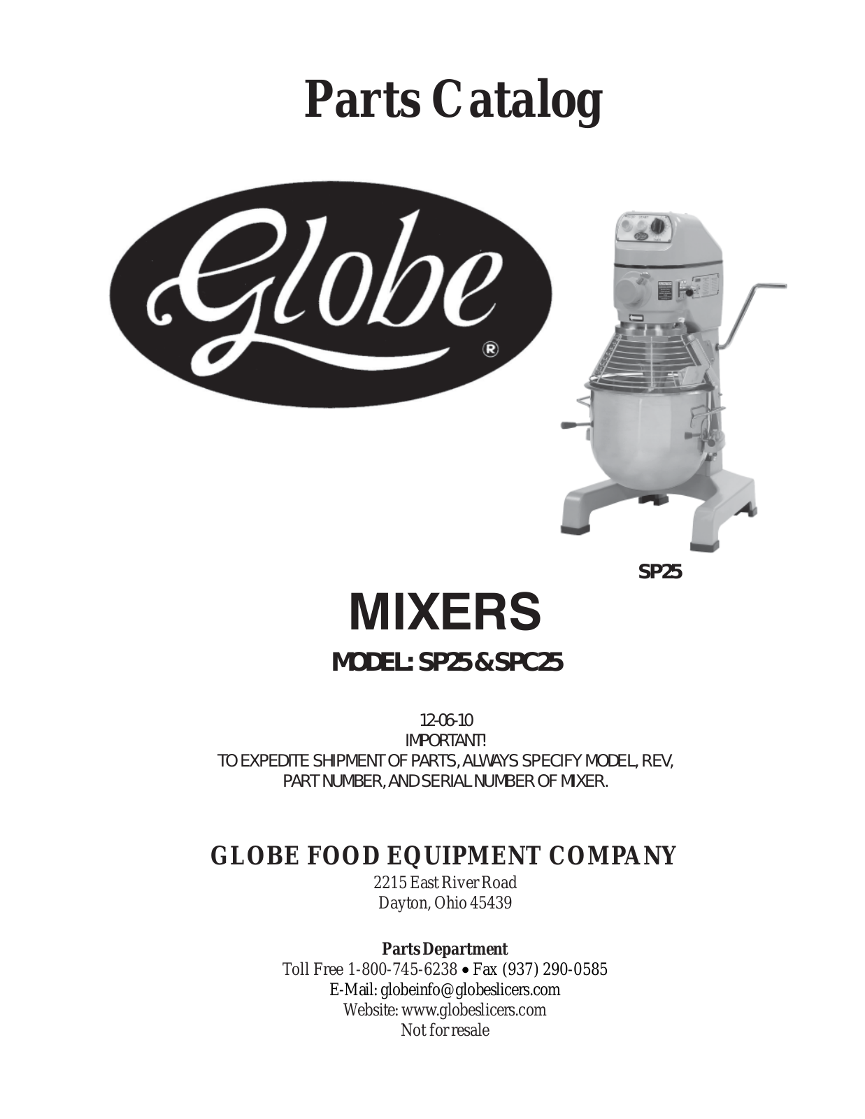 Globe Food Equipment SP25 Part Manual