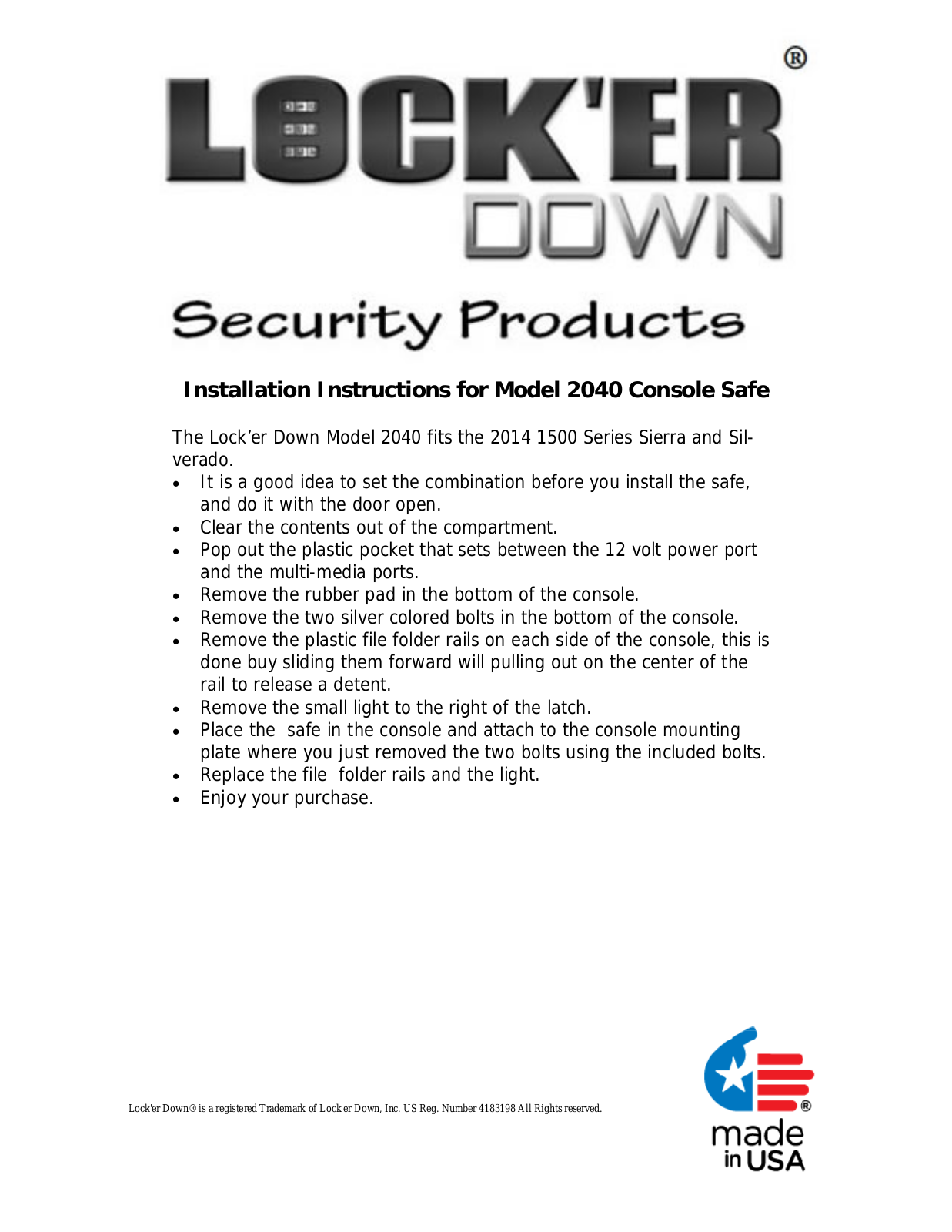 Lock'er Down LD 2040 User Manual - ManualMachine.com