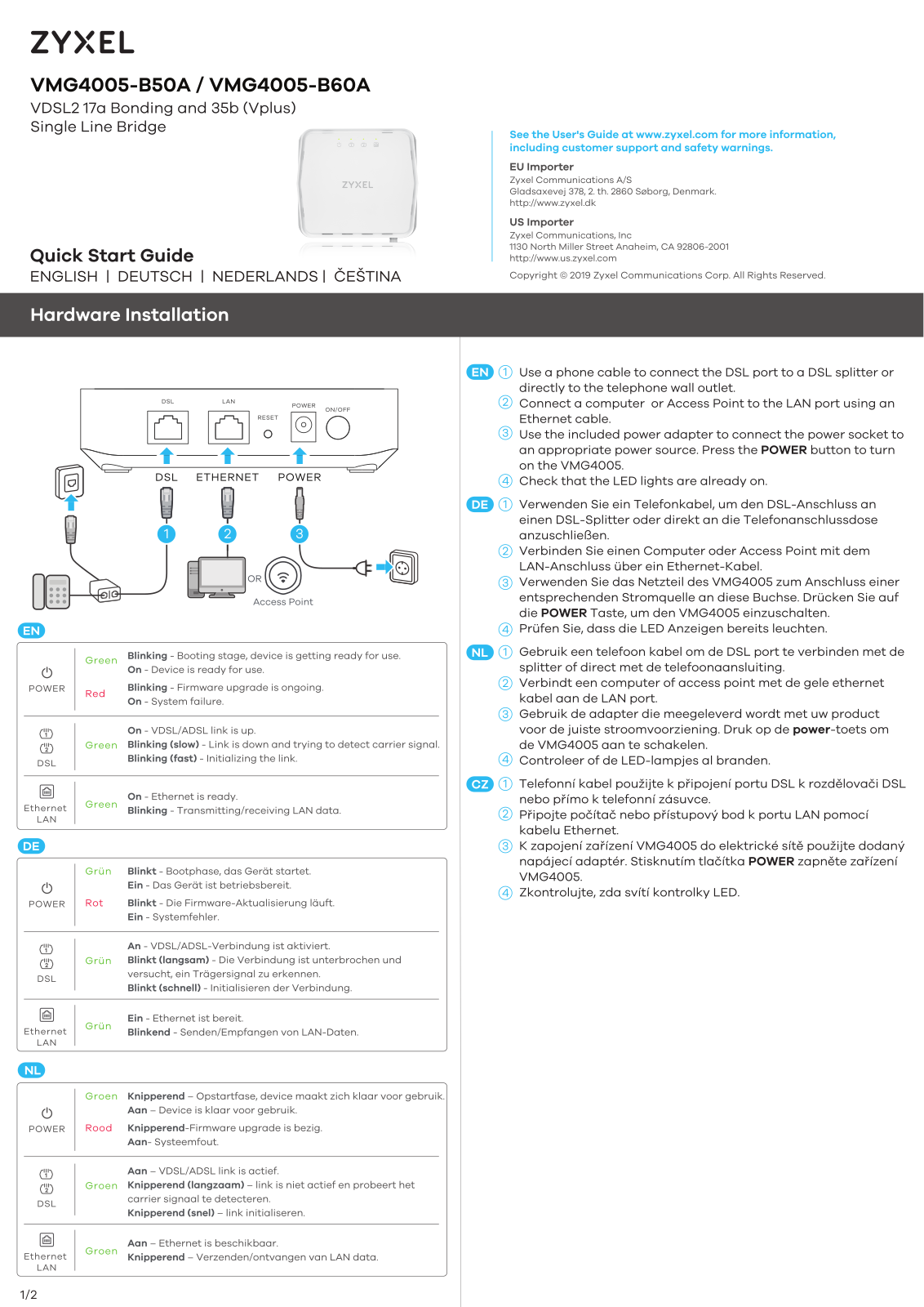 Zyxel VMG4005-B50A Quick guide