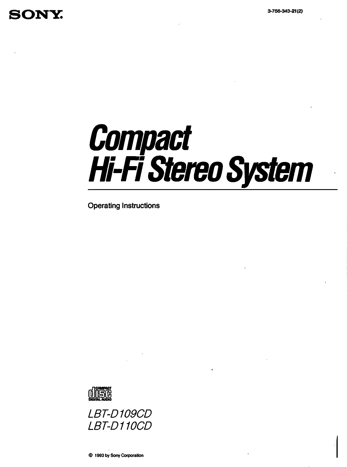 Sony LBT-D109CD, LBT-D110CD Operating Instructions