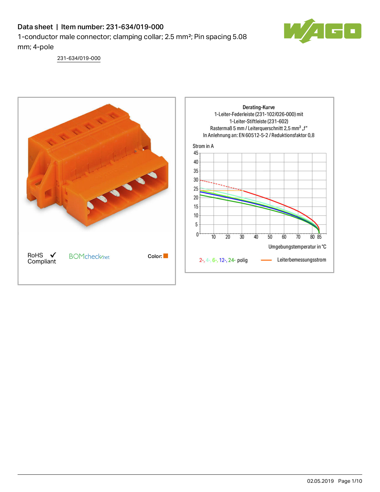 Wago 231-634/019-000 Data Sheet