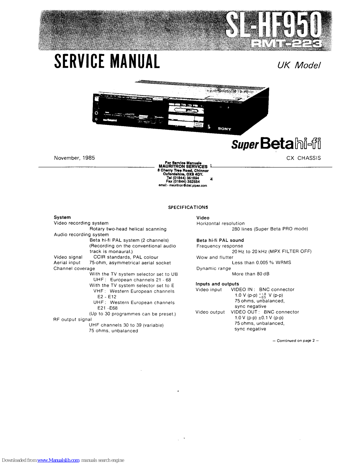 Sony SL-HF950 Service Manual