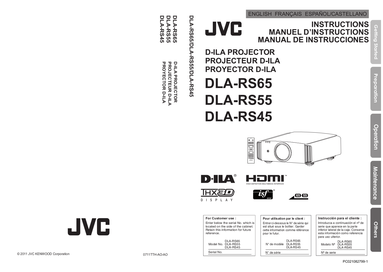 JVC DLA-RS55, DLA-RS65, DLA-RS45 User Manual