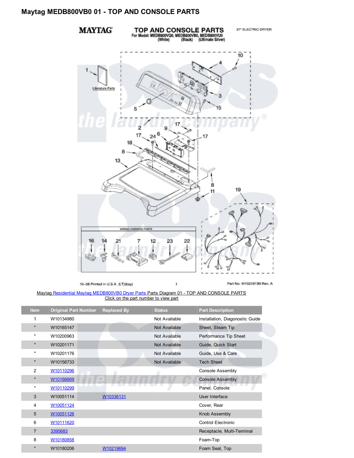 Maytag MEDB800VB0 Parts Diagram