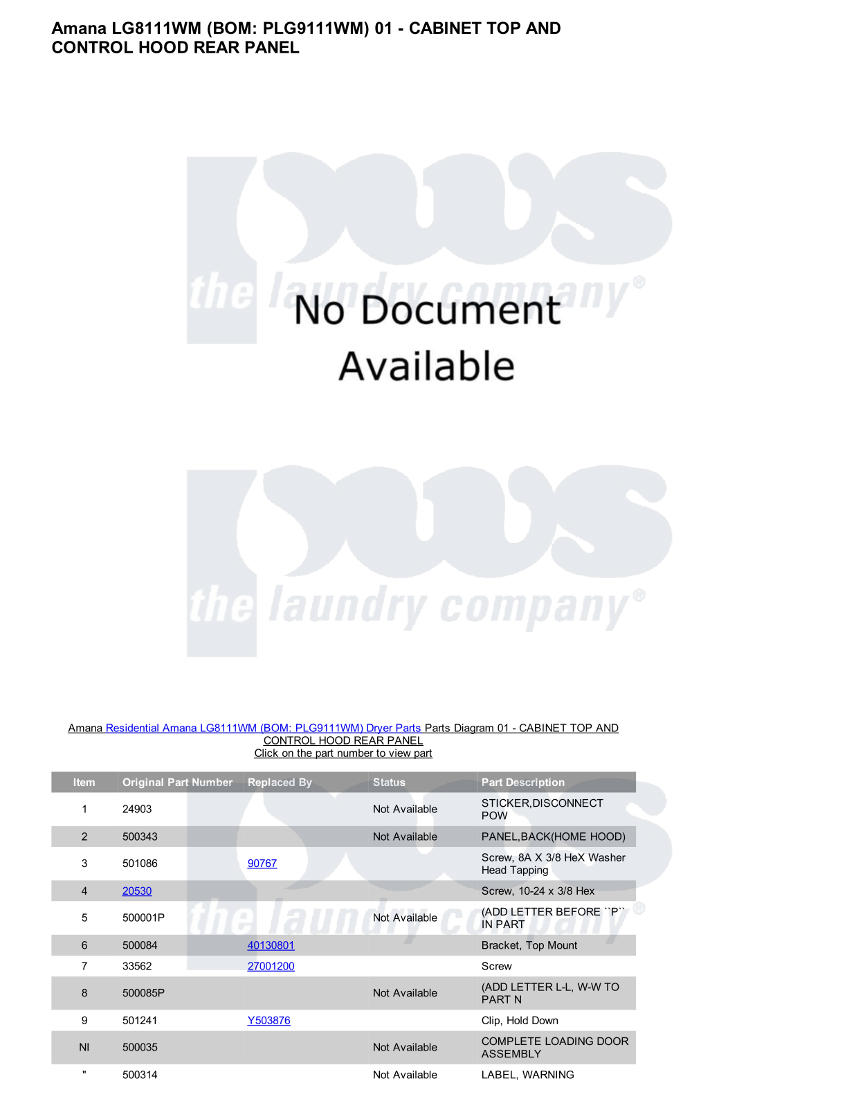 Amana LG8111WM Parts Diagram