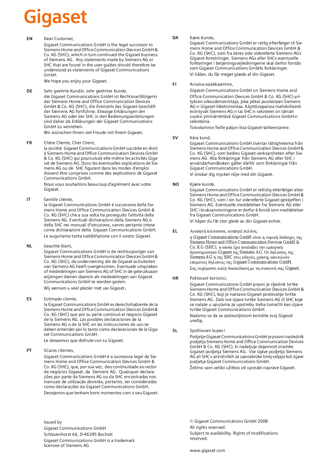 SIEMENS Euroset 2020 User Manual