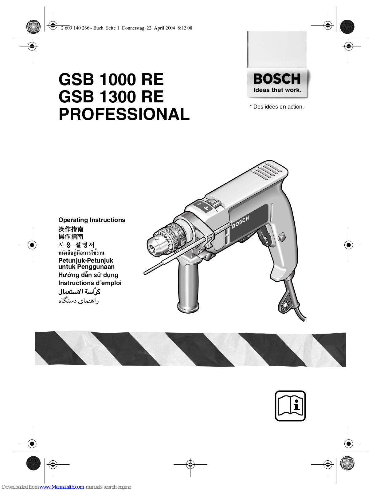 Bosch GSB 1000 RE PROFESSIONAL, GSB 1300 RE PROFESSIONAL Operating Instructions Manual