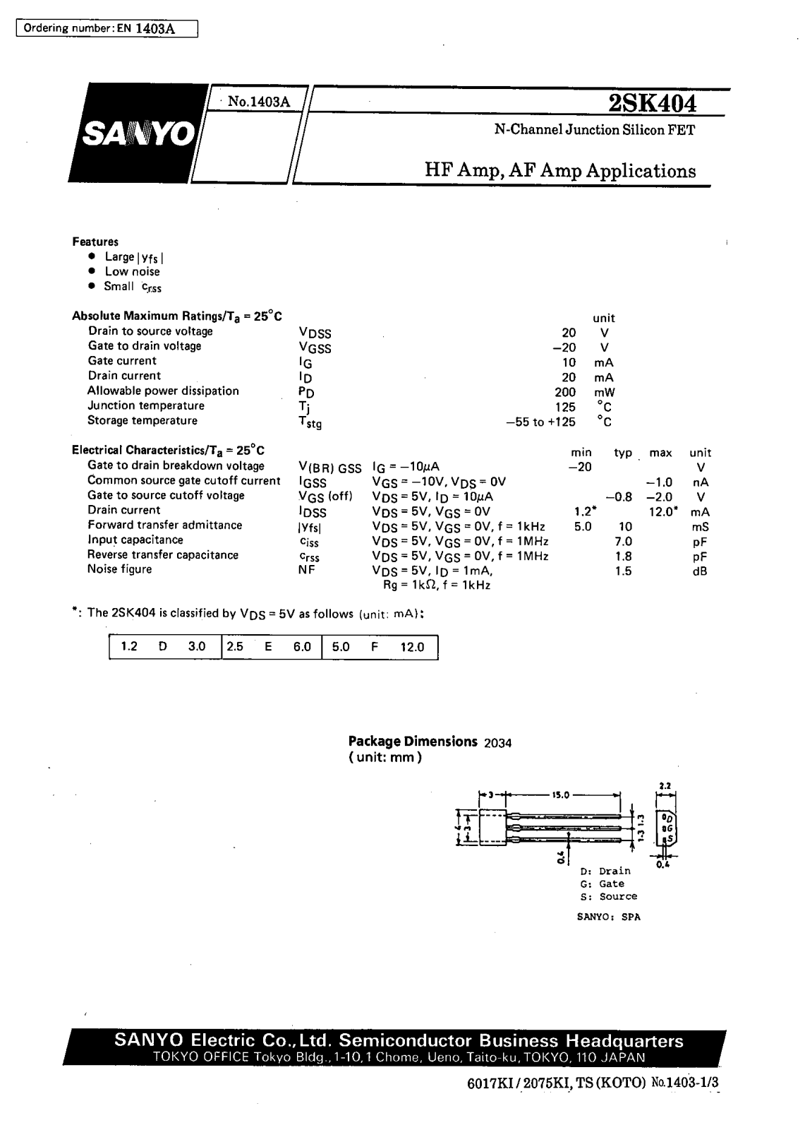 Datasheet 2SK404 Datasheet (SANYO) - ManualMachine.com