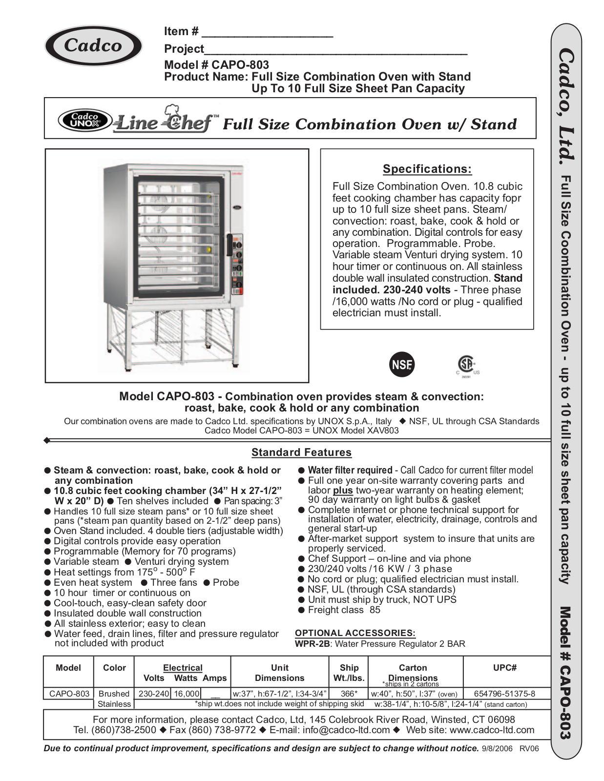 Cadco CAPO-803 User Manual