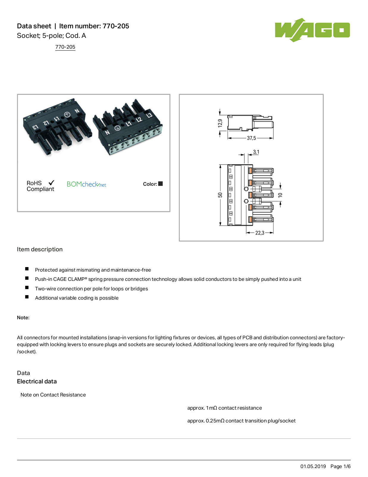 Wago 770-205 Data Sheet