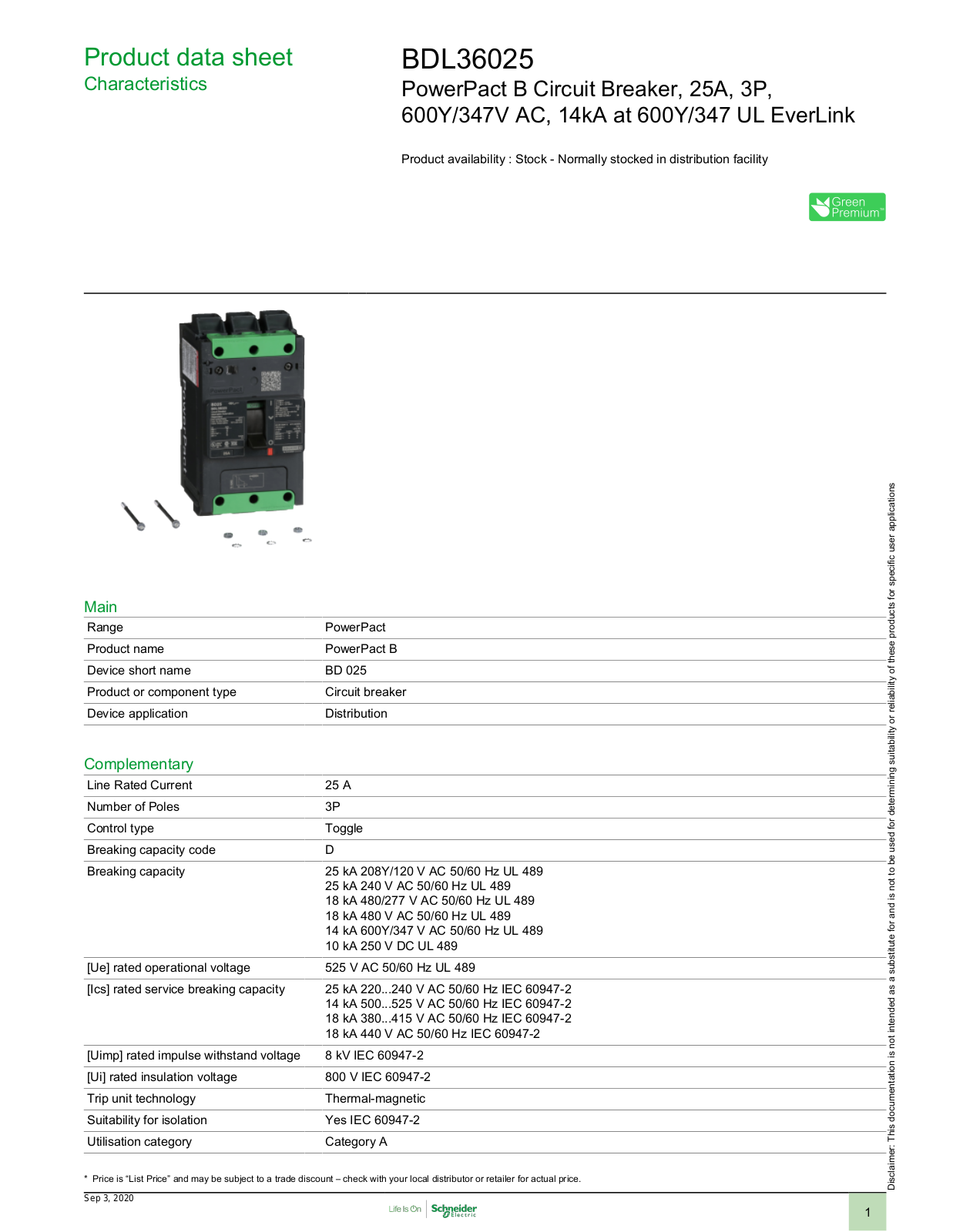 Square D BDL36025 Data Sheet