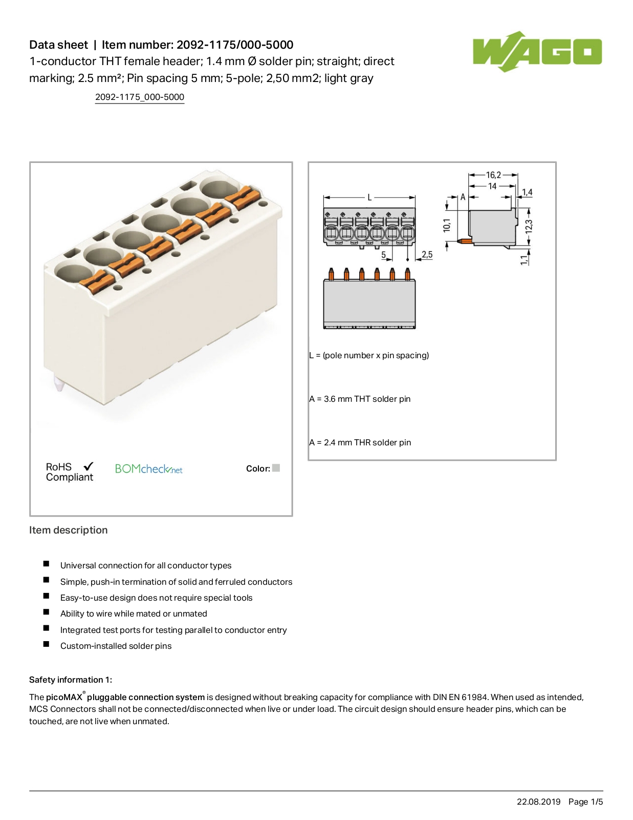 Wago 2092-1175/000-5000 Data Sheet