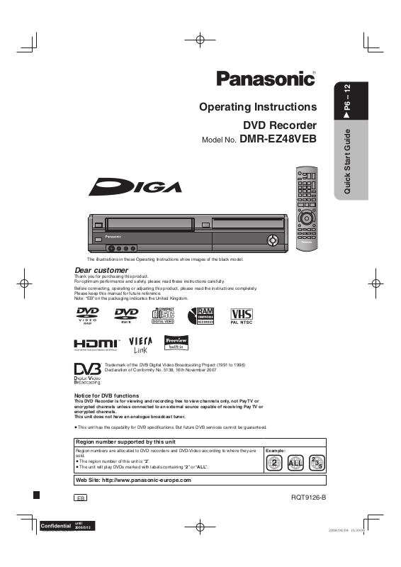Panasonic DMREZ48V Operating Instructions