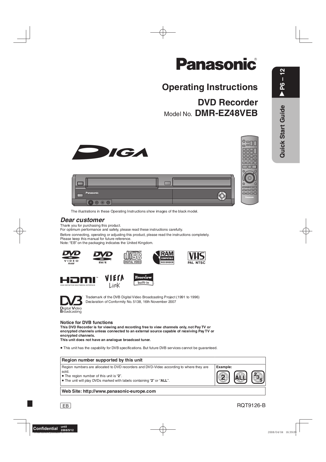 Panasonic DMR-EZ48V Operating Instructions