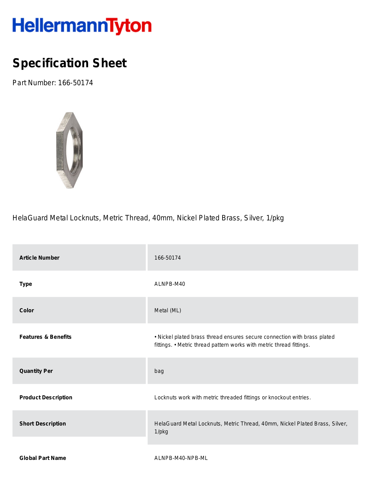 HellermannTyton 166-50174 Specification Sheet