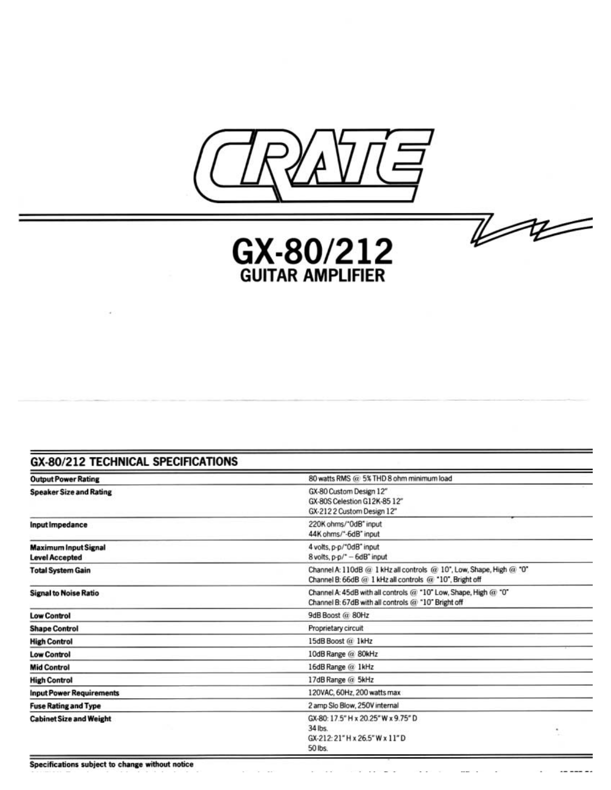 Crate Amplifiers GX-80 User Manual