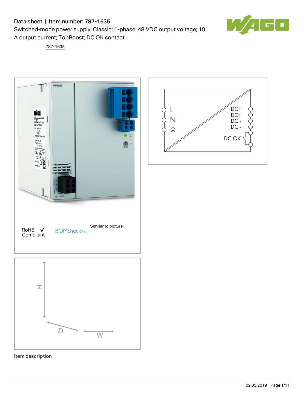 Wago 787-1635 Data Sheet